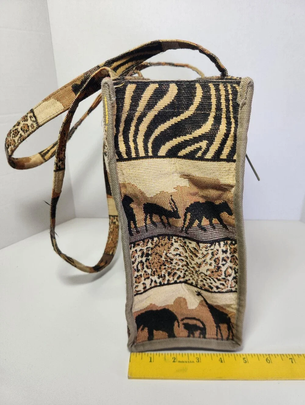 Jade Safari Animal Print Tapestry Zip Purse Tote Bag w/ Coin Purse Pockets